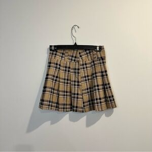 SHEIN | women's XS Tan and Black Plaid Pleated Skater Mini Skirt